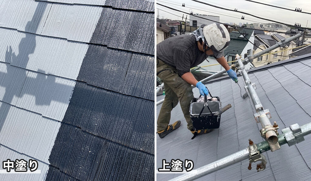 中塗り・上塗りをする職人の様子